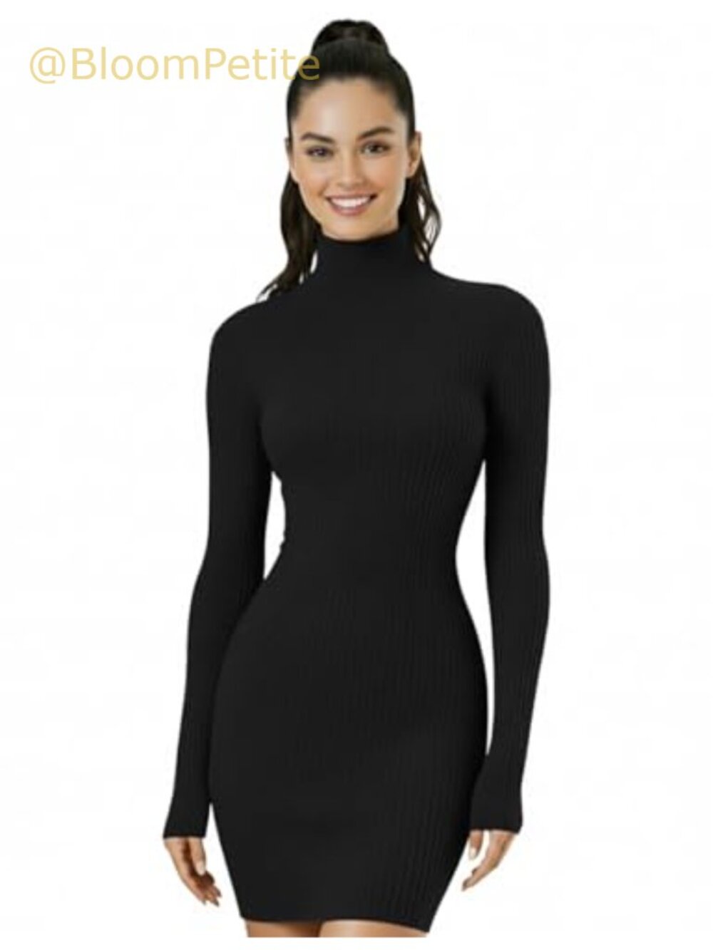 Turtleneck Long Sleeve Bodycon Mini Sweater Dress Knit Stretch